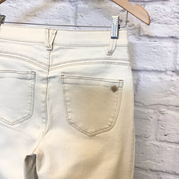 Democracy 2 AbSolution High Rise Center Seam Kick Flare Pants Side Slit Cream - Picture 6 of 11